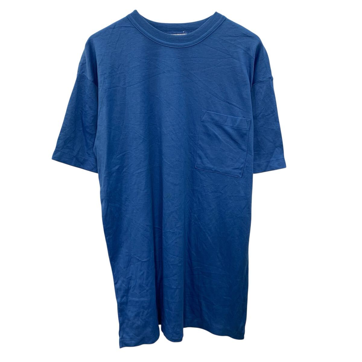 【中古】【古着】 半袖 無地Tシャツ L〜 ブルー プルオーバー 90's〜 90年代〜 胸ポケット シンプル カットソー 古着卸 アメリカ仕入 a706-6014