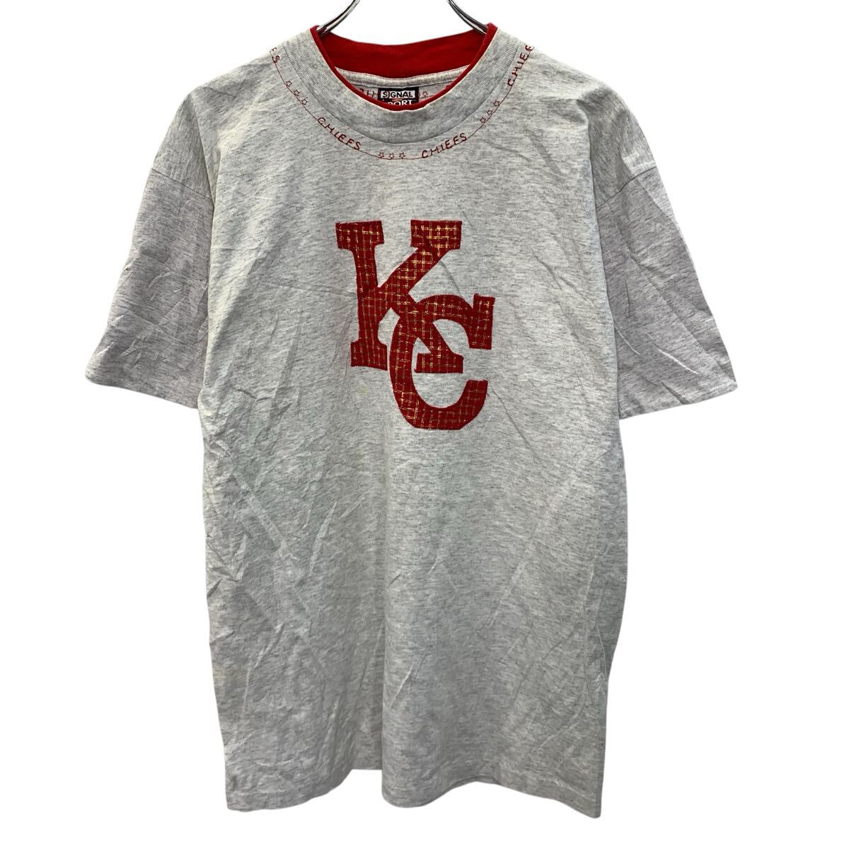 【中古】【古着】 SIGNAL 半袖 プリントTシャツ L グレー シグナル プルオーバー レイヤードネック 90's 90年代 カットソー 古着卸 アメリカ仕入 a706-6075