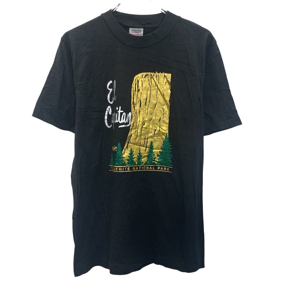 【中古】【古着】 ONEITA 半袖 プリントTシャツ L ブラック オニータ プルオーバー アメリカ製 90's 90年代 ヨセミテ国立公園 古着卸 アメリカ仕入 a706-6083