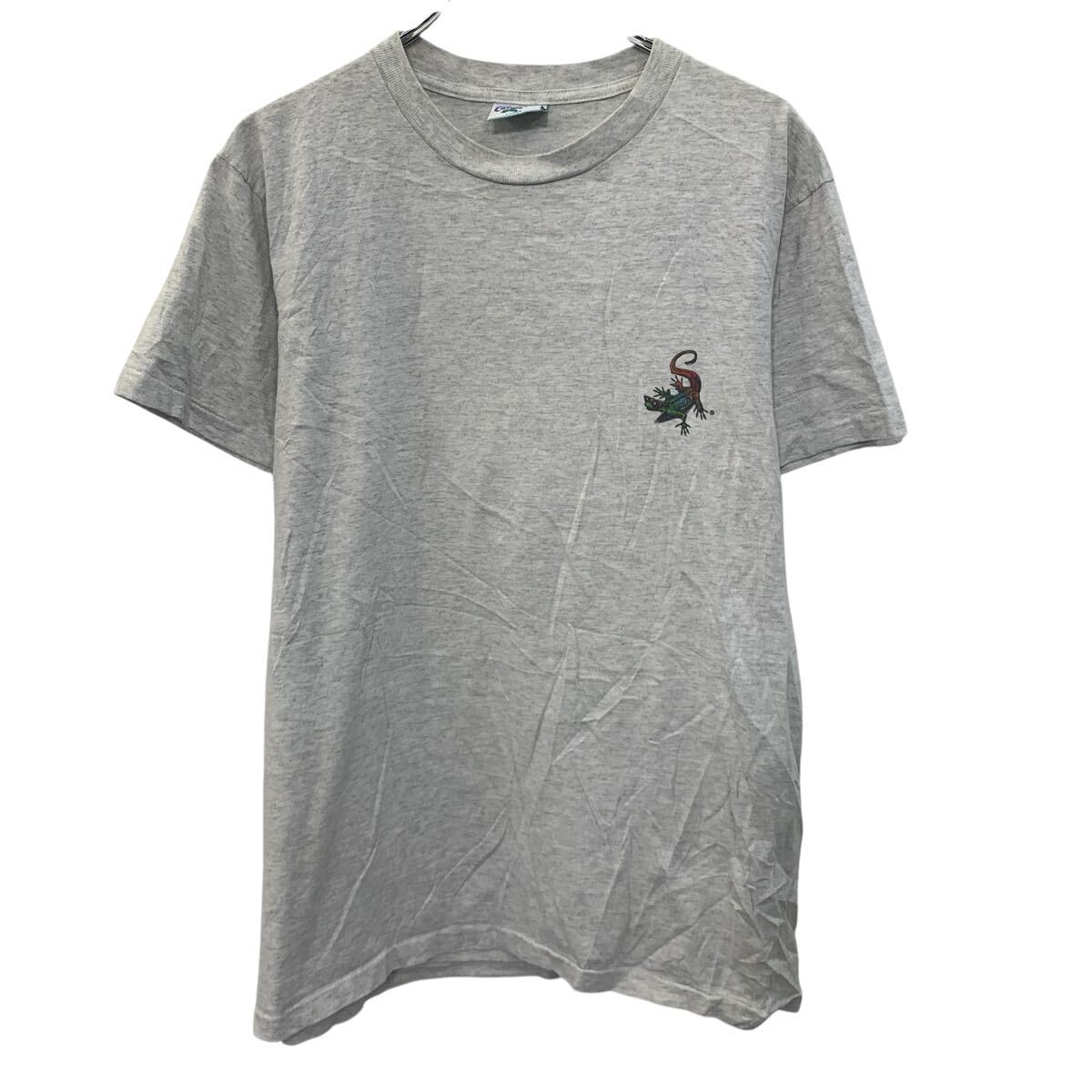 【中古】【古着】 半袖 プリントTシャツ L グレー系 プルオーバー バックプリント アメリカ製 90's 90年代 カットソー 古着卸 アメリカ仕入 a706-6084