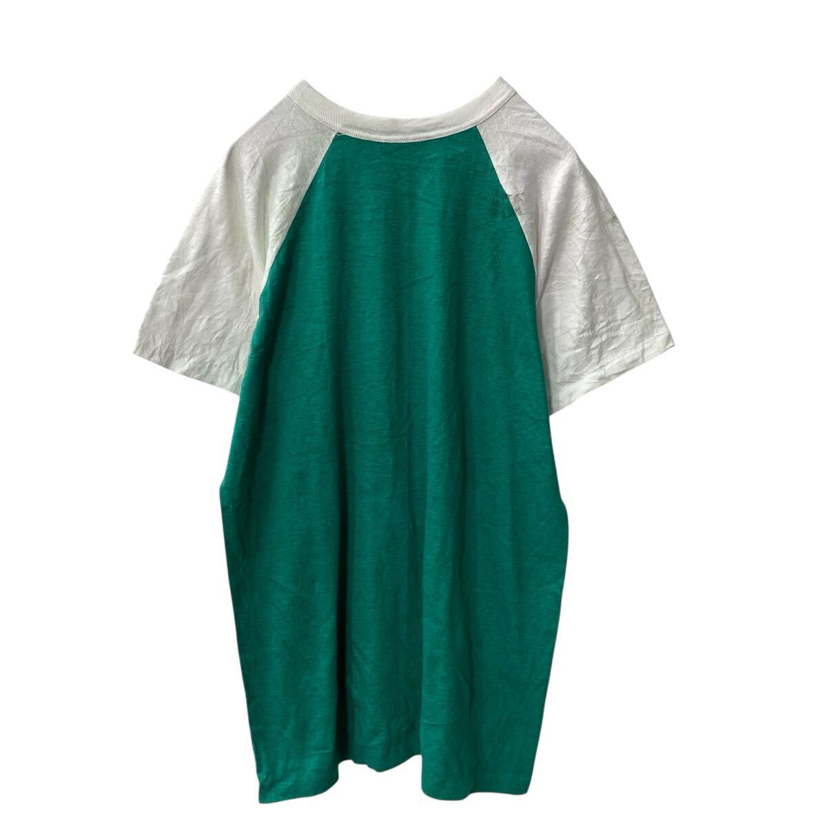 【中古】【古着】 半袖 ラグランTシャツ L グリーン ホワイト 80's〜 無地 古着卸 アメリカ仕入 a706-6095