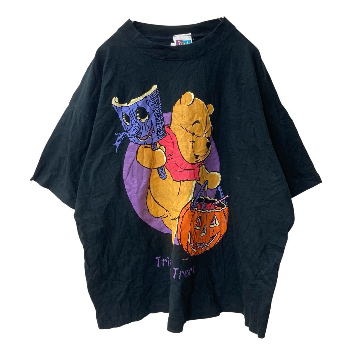 【中古】【古着】 DISNEY 半袖 プリントTシャツ Lサイズ位 ブラック ディズニー プルオーバー 90年代 Pooh Trick a Treat 古着卸 アメリカ仕入 a706-6119