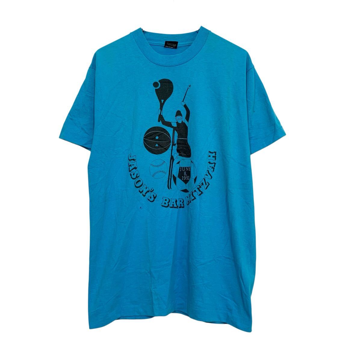 【中古】【古着】 SCREEN STARS 半袖 プリントTシャツ L ライトブルー スクリーンスターズ USA製 90s シングルステッチ 古着卸 アメリカ仕入 a706-6134