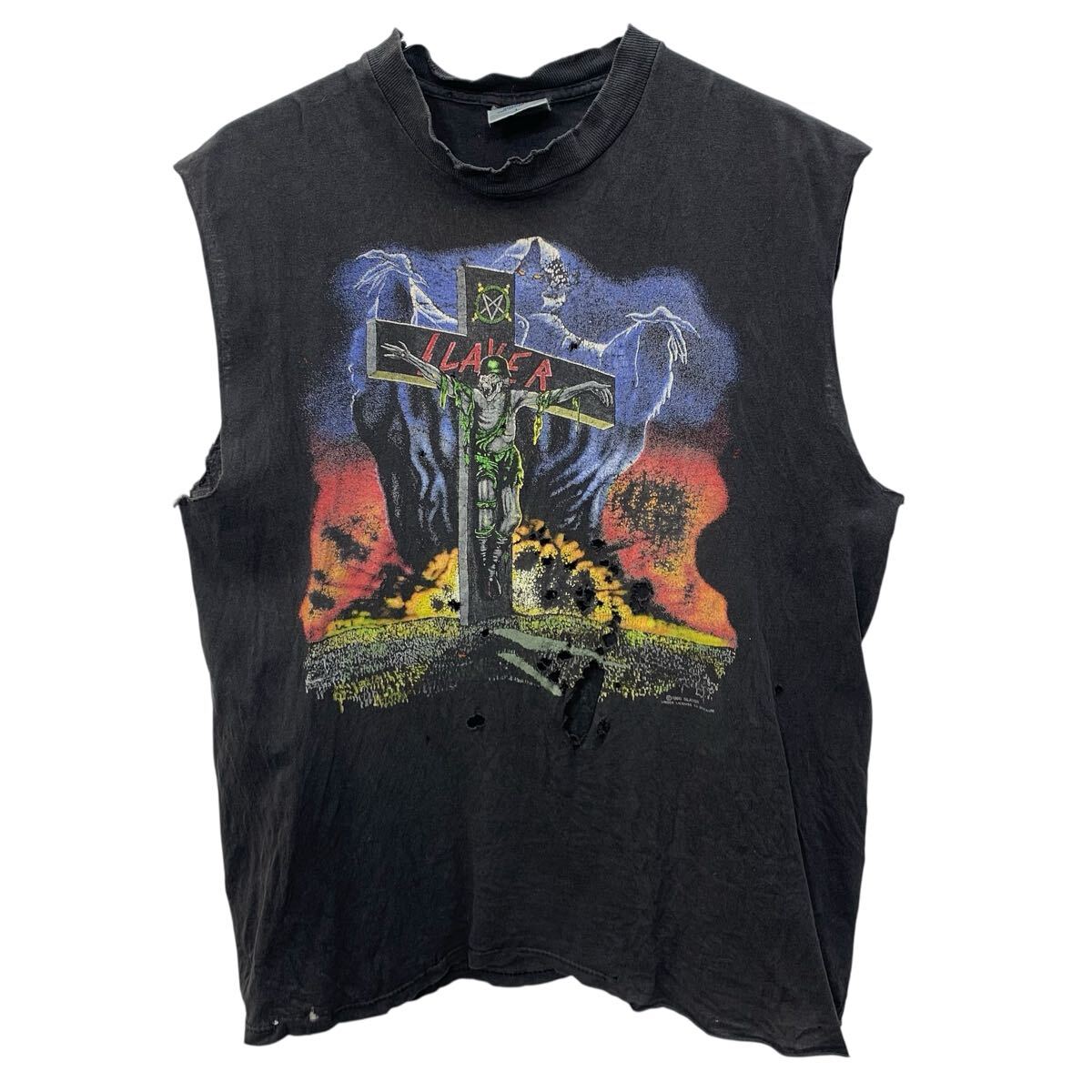  BROCKUM 半袖 プリントTシャツ L ブラック プルオーバー スレイヤー アメリカ製 90's 90年代 ノースリーブ 古着卸 アメリカ仕入 a706-6144