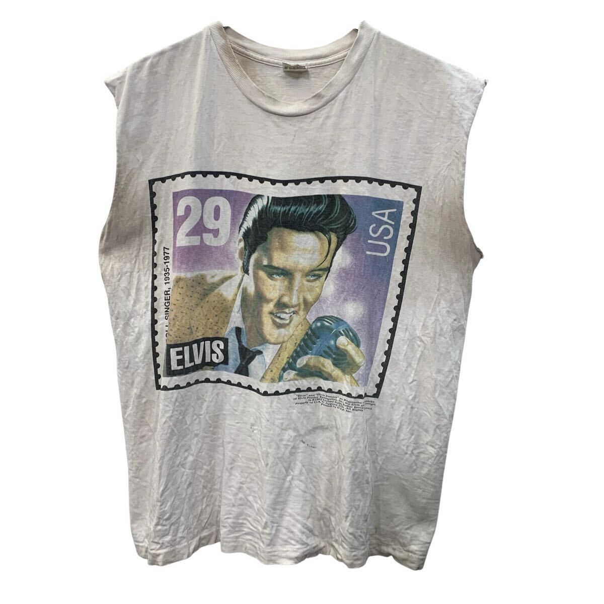 【中古】【古着】 半袖 プリントTシャツ L ホワイト プルオーバー エルビスプレスリー 90's 90年代 ノースリーブ カットソー 古着卸 アメリカ仕入 a706-6167