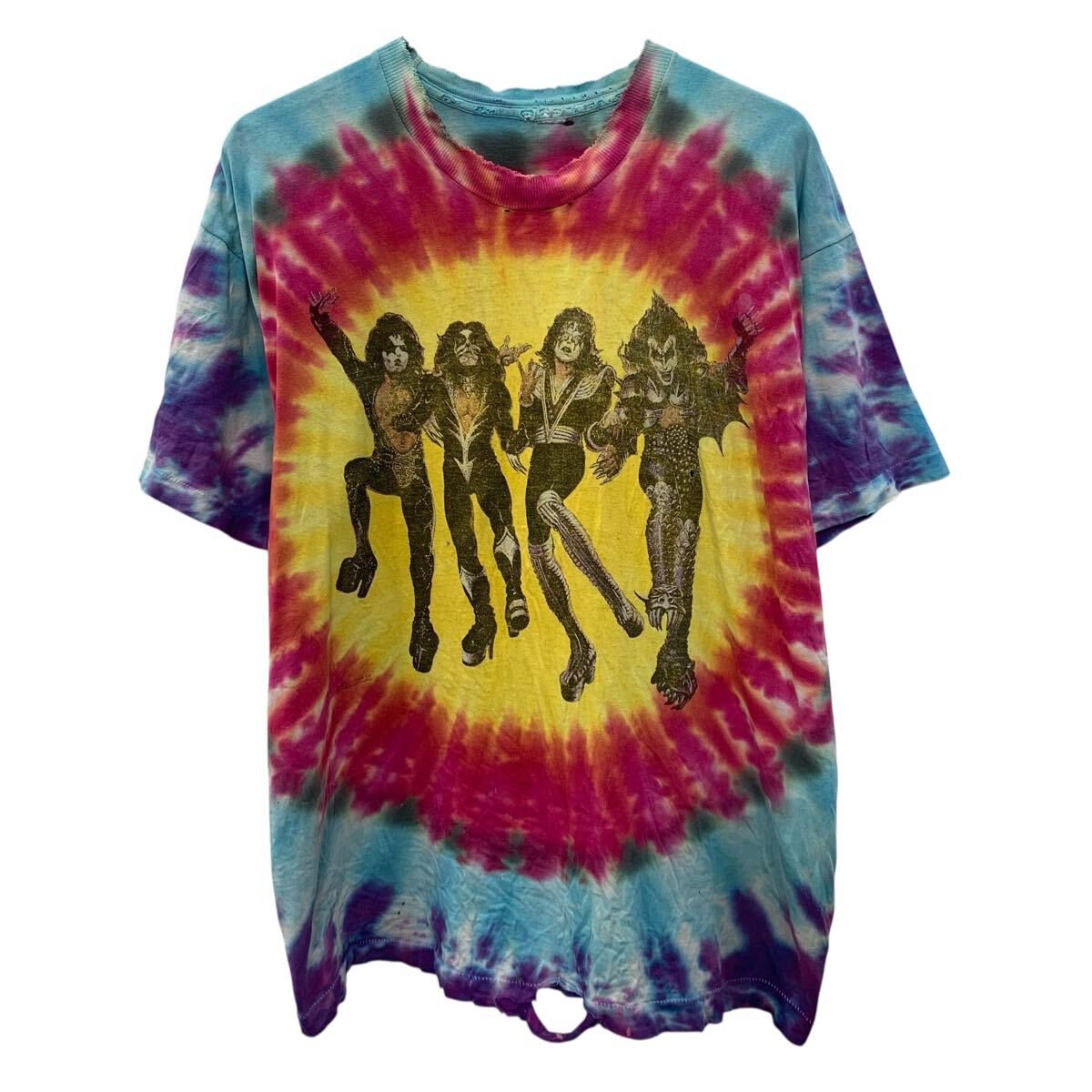 【中古】【古着】 KISS 半袖 プリントTシャツ M〜 マルチカラー タイダイ キッス プルオーバー 90's 90年代 バックプリント 古着卸 アメリカ仕入 a706-6168