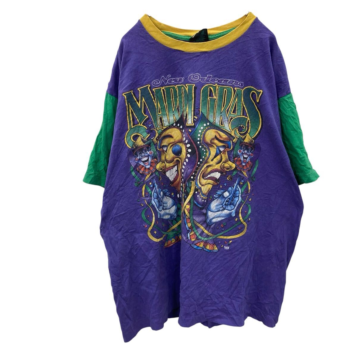 【中古】【古着】 半袖 プリントTシャツ XLサイズ パープル USA製 MARDI GRAS 古着卸 アメリカ仕入 a706-6188