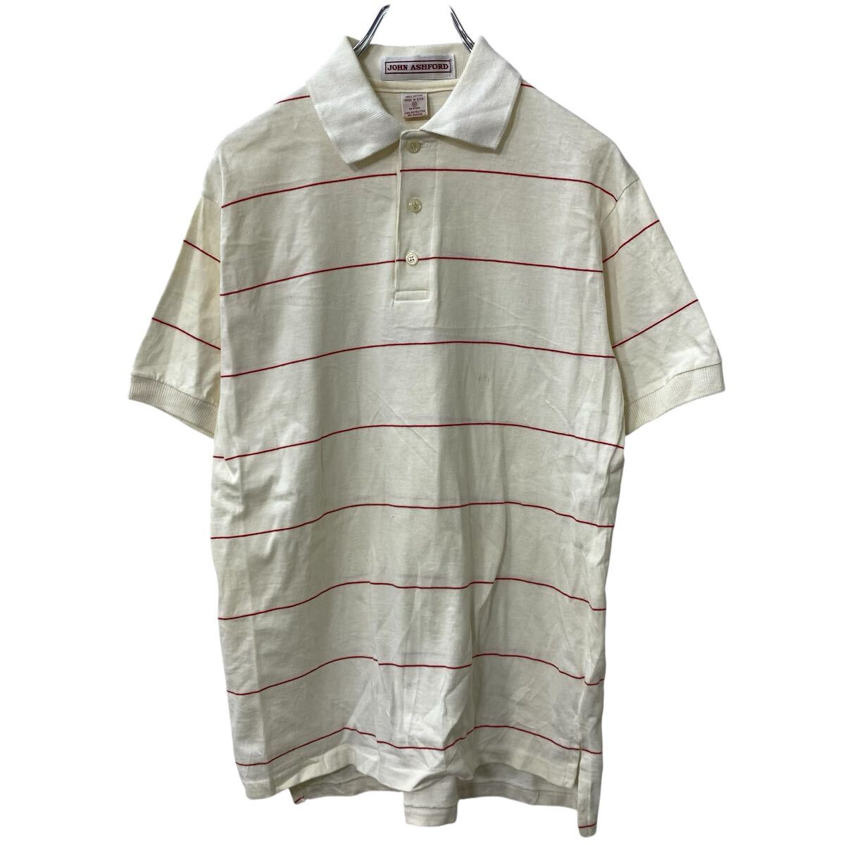 【中古】【古着】 JOHN ASHFORD 半袖 ポロシャツ M オフホワイト レッド USA製 〜90's 古着卸 アメリカ仕入 a706-6296