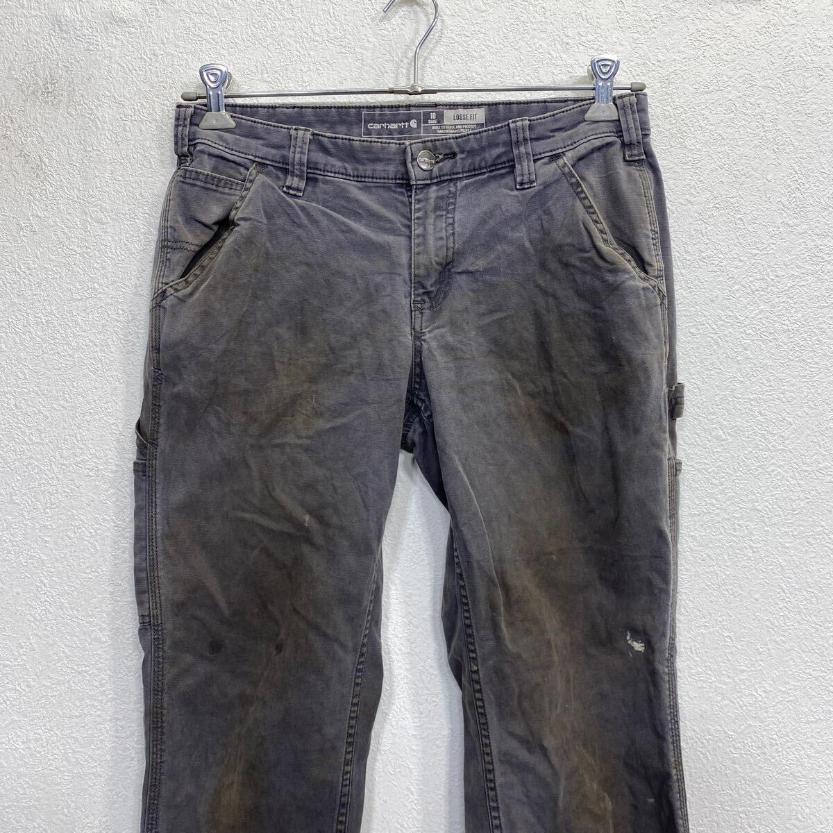 【中古】【古着】 carhartt ワークパンツ 10 グレー カーハート ジップアップ ルーズフィット ペインターパンツ ワーク 古着卸 アメリカ仕入 2506-1368