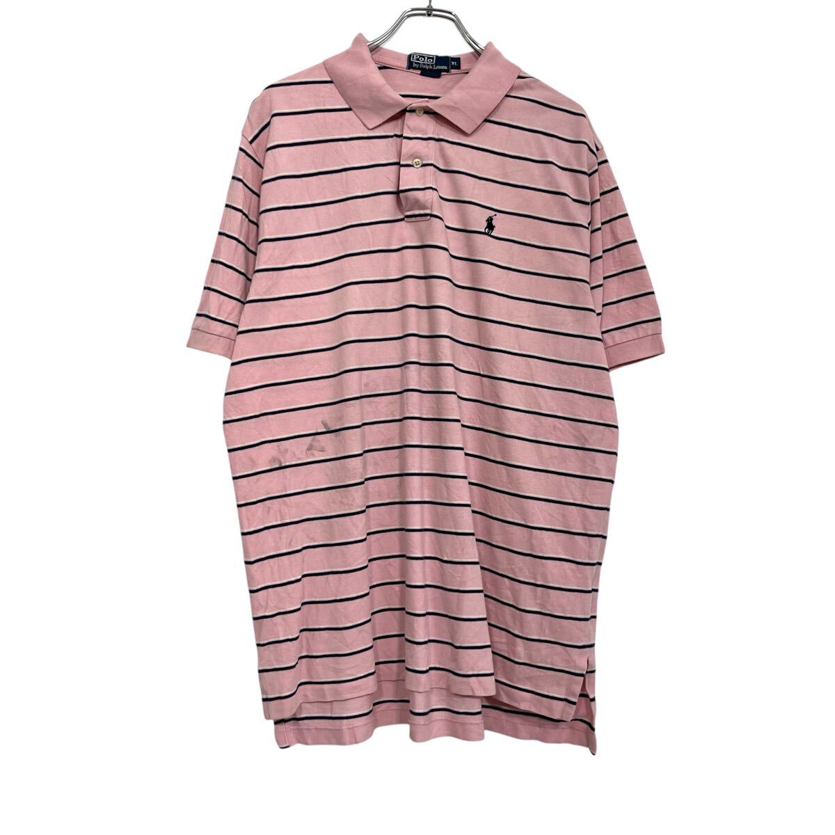 【中古】【古着】 Polo Ralph Lauren 半袖 ポロシャツ XL ピンク ネイビー ポロラルフローレン ビッグサイズ ボーダー 古着卸 アメリカ仕入 a707-5033