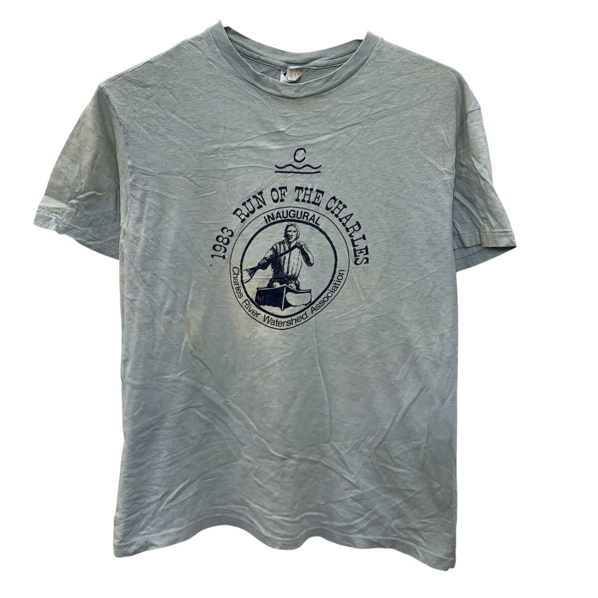 【中古】【古着】 Hanes 半袖 プリントTシャツ L ライトブルー ヘインズ プルオーバー アメリカ製 80's 80年代 ボート 古着卸 アメリカ仕入 a707-5056