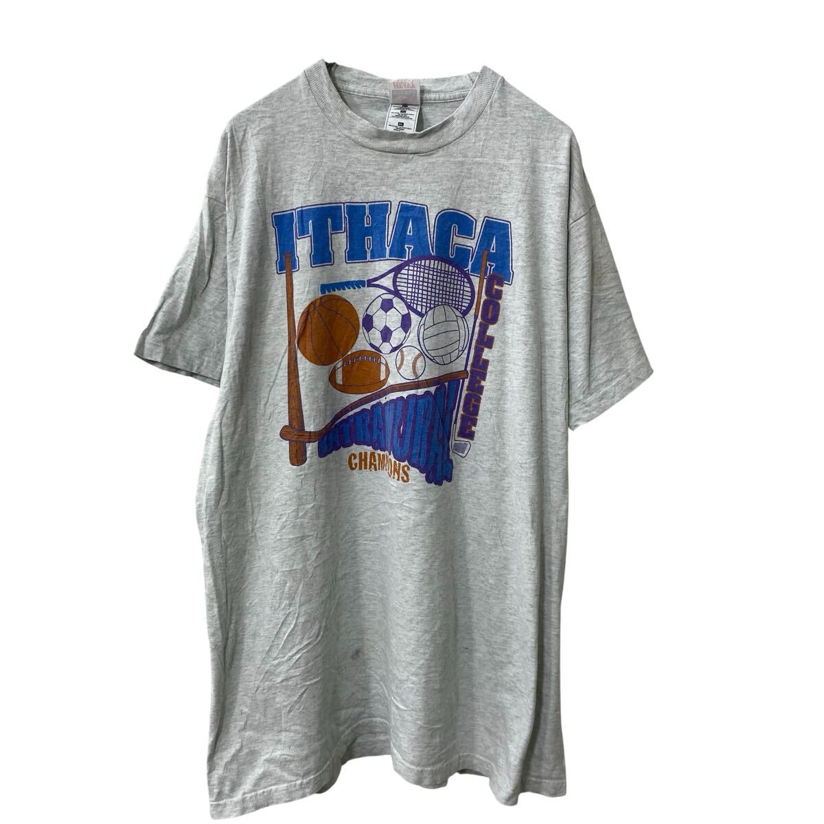 【中古】【古着】 FRUIT OF THE LOOM 半袖 プリントTシャツ XL 杢グレー フルーツオブザルーム USA製 球技 古着卸 アメリカ仕入 a707-5087