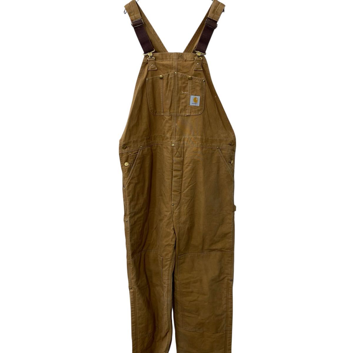 Pants - 【中古】【古着】 Carhartt 中綿 ダック ダブルニー オーバーオール W44 ブラウン カーハート USA製 ワークウェア サロペット 古着卸 アメリカ仕入 a707-5123