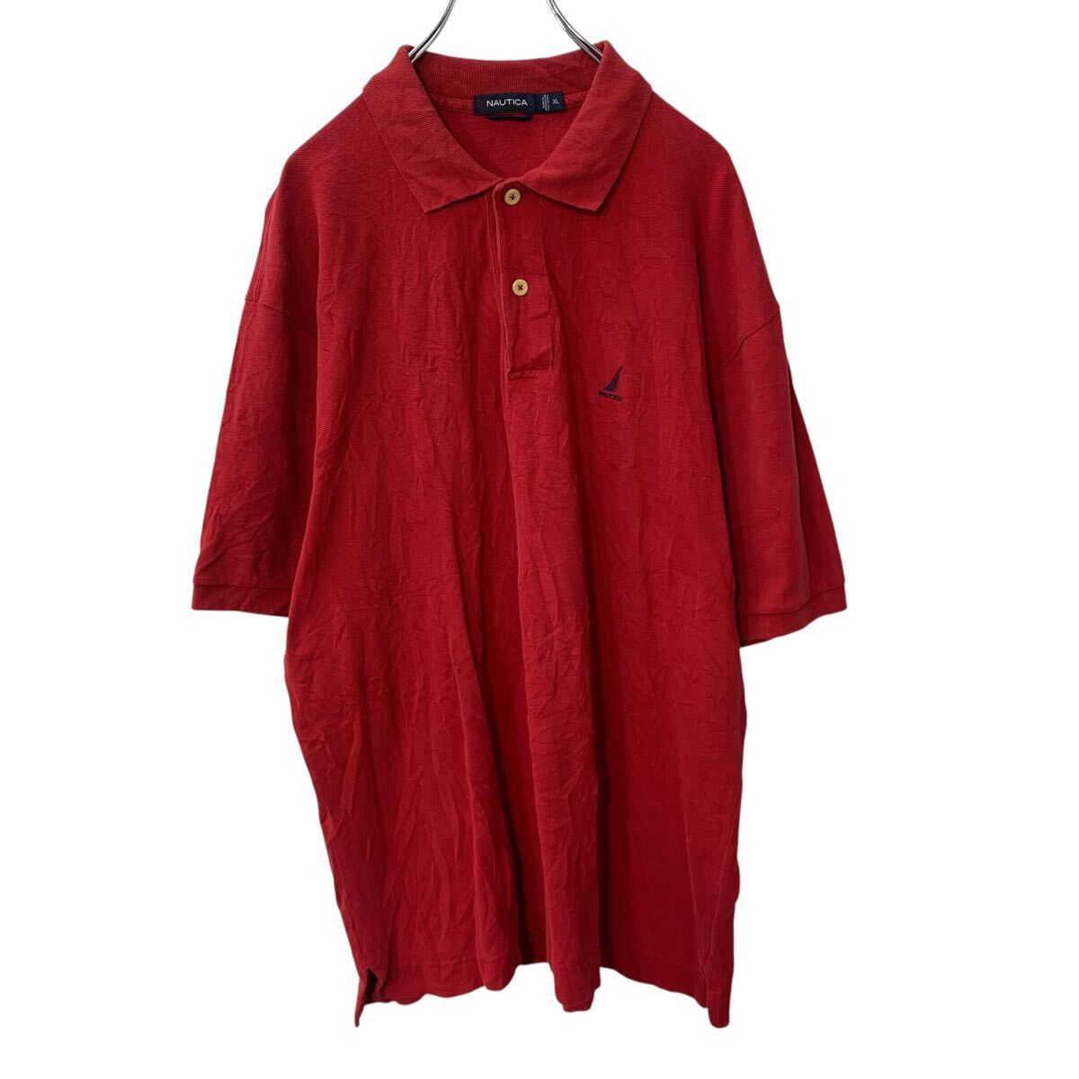 【中古】【古着】 NAUTICA 半袖ポロシャツ XL レッド ノーティカ ワンポイントロゴ刺繍 コットン 古着..
