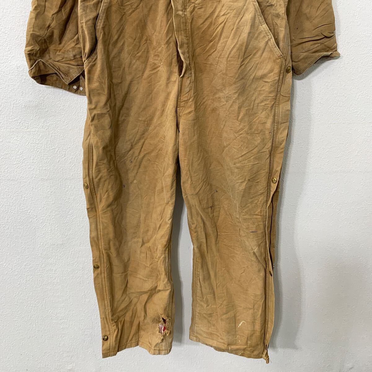 【中古】【古着】 Carhartt ダック 長袖 つなぎ XL〜 ベージュ カーハート ジップアップ オールインワン ワークウェア 作業着 古着卸 アメリカ仕入 a707-5340