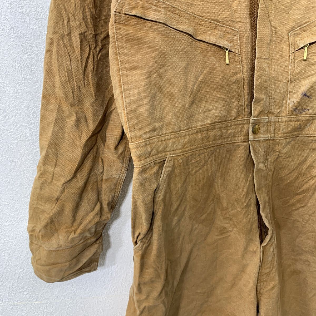 【中古】【古着】 Carhartt ダック 長袖 つなぎ XL〜 ベージュ カーハート ジップアップ オールインワン ワークウェア 作業着 古着卸 アメリカ仕入 a707-5340