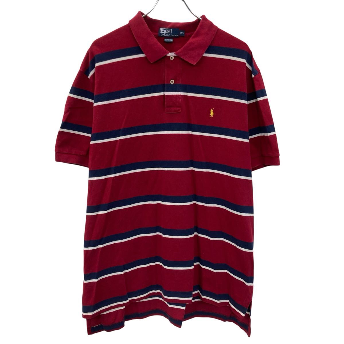 【中古】【古着】 POLO RALPH LAUREN 半袖 ロゴ ポロシャツ 2XL マルチカラー×ボーダー ビッグサイズ ワンポイントロゴ 刺繍 古着卸 アメリカ仕入 a707-5346