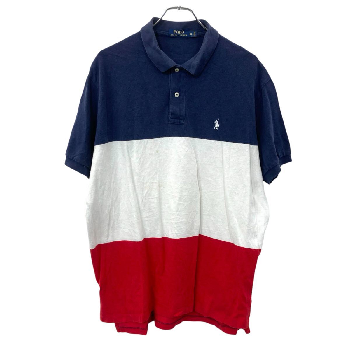 【中古】【古着】 POLO RALPH LAUREN 半袖 ポロシャツ XL ネイビー ホワイト レッド ビッグサイズ トリコロール 古着卸 アメリカ仕入 a707-5352