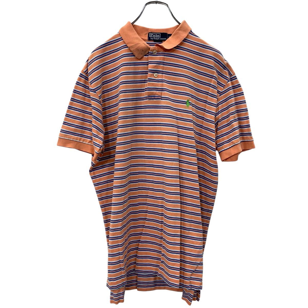【中古】【古着】 Polo Ralph Lauren 半袖 ボーダー ポロシャツ L オレンジ系 ポロ ラルフローレン 古着卸 アメリカ仕入 a707-5362