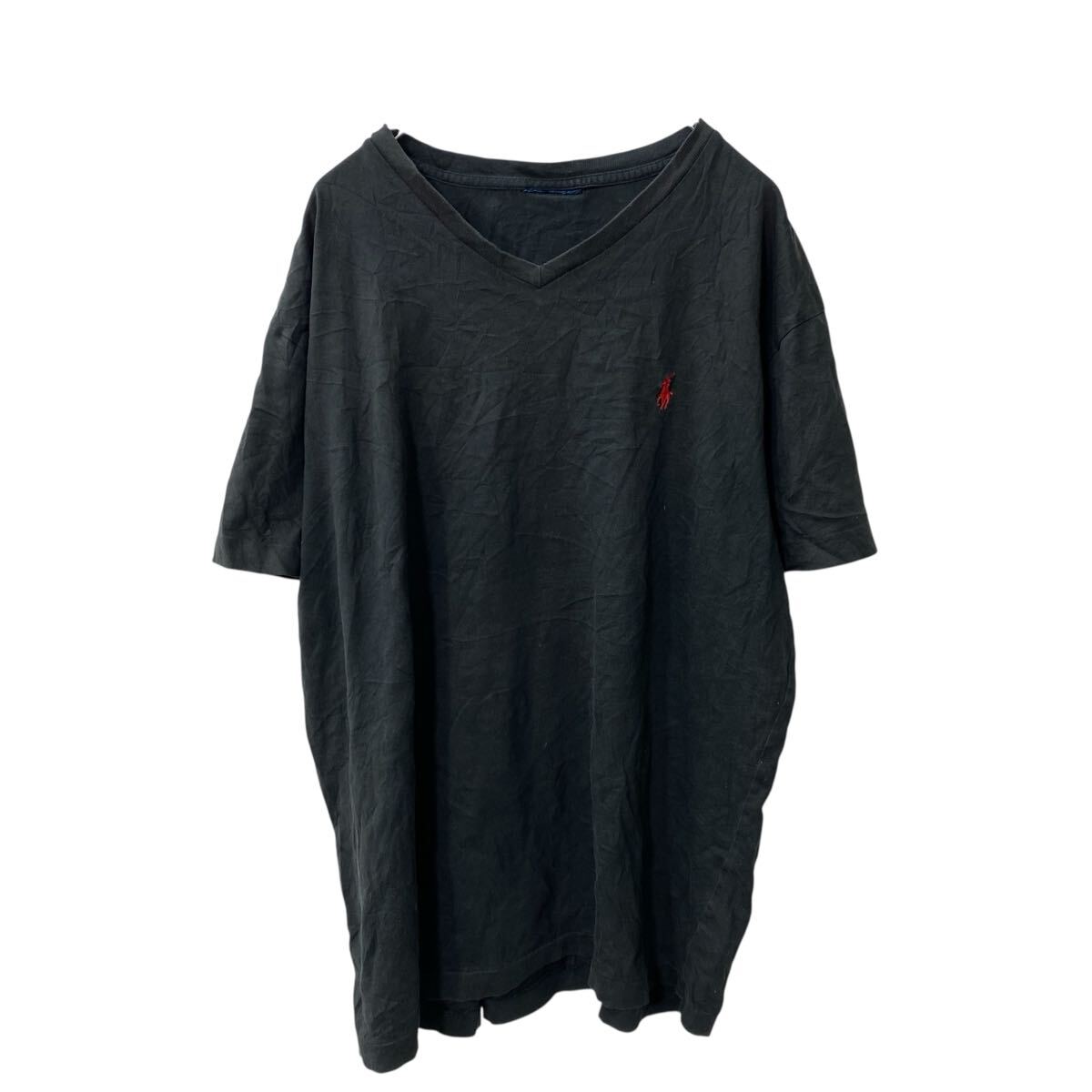 【中古】【古着】 半袖 Vネック Tシャツ XL〜 ブラック ワンポイントロゴ 古着卸 アメリカ仕入 a707-5569