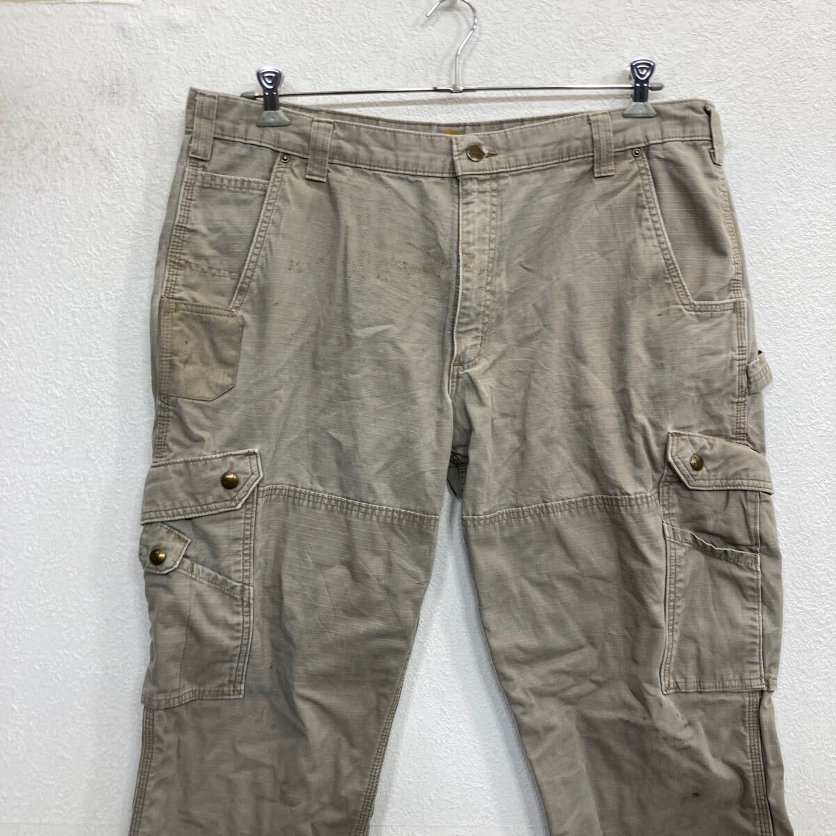 【中古】【古着】 carhartt ワークパンツ W40 グレー カーハート ジップアップ ビッグサイズ カーゴパンツ リップストップ 古着卸 アメリカ仕入 2507-566