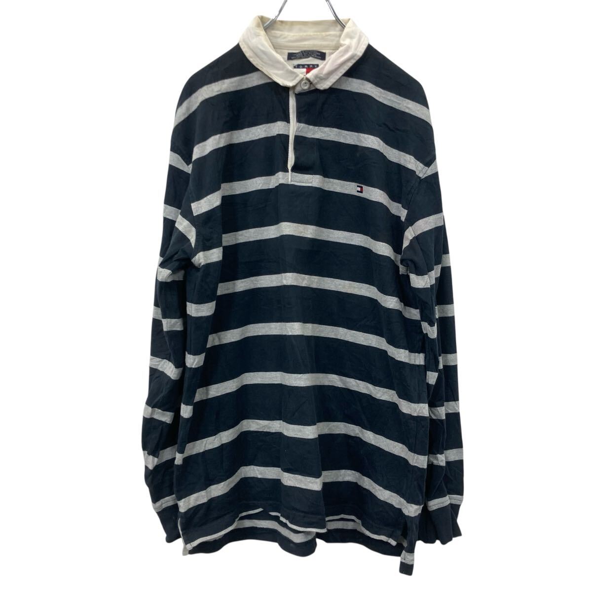 Rugger Shirt - 【中古】【古着】 TOMMY HILFIGER 長袖ラガーシャツ L ブラック トミー ヒルフィガー ボーダー 古着卸 アメリカ仕入 a708-5031