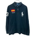 【中古】【古着】 POLO RALPH LAUREN 長袖 ポロシャツ L ブラック ポロラルフローレン ハーフボタン バックプリント 刺繍 古着卸 アメリカ仕入 a708-5034