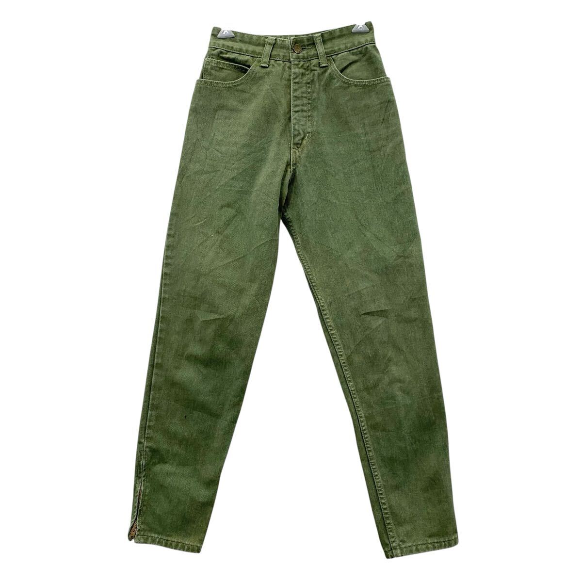 【中古】【古着】 GUESS by GEORGES MARCIANO デニムパンツ W26 オリーブ ゲス ジップアップ ハイウエスト テーパード USA製 古着卸 アメリカ仕入 2508-195