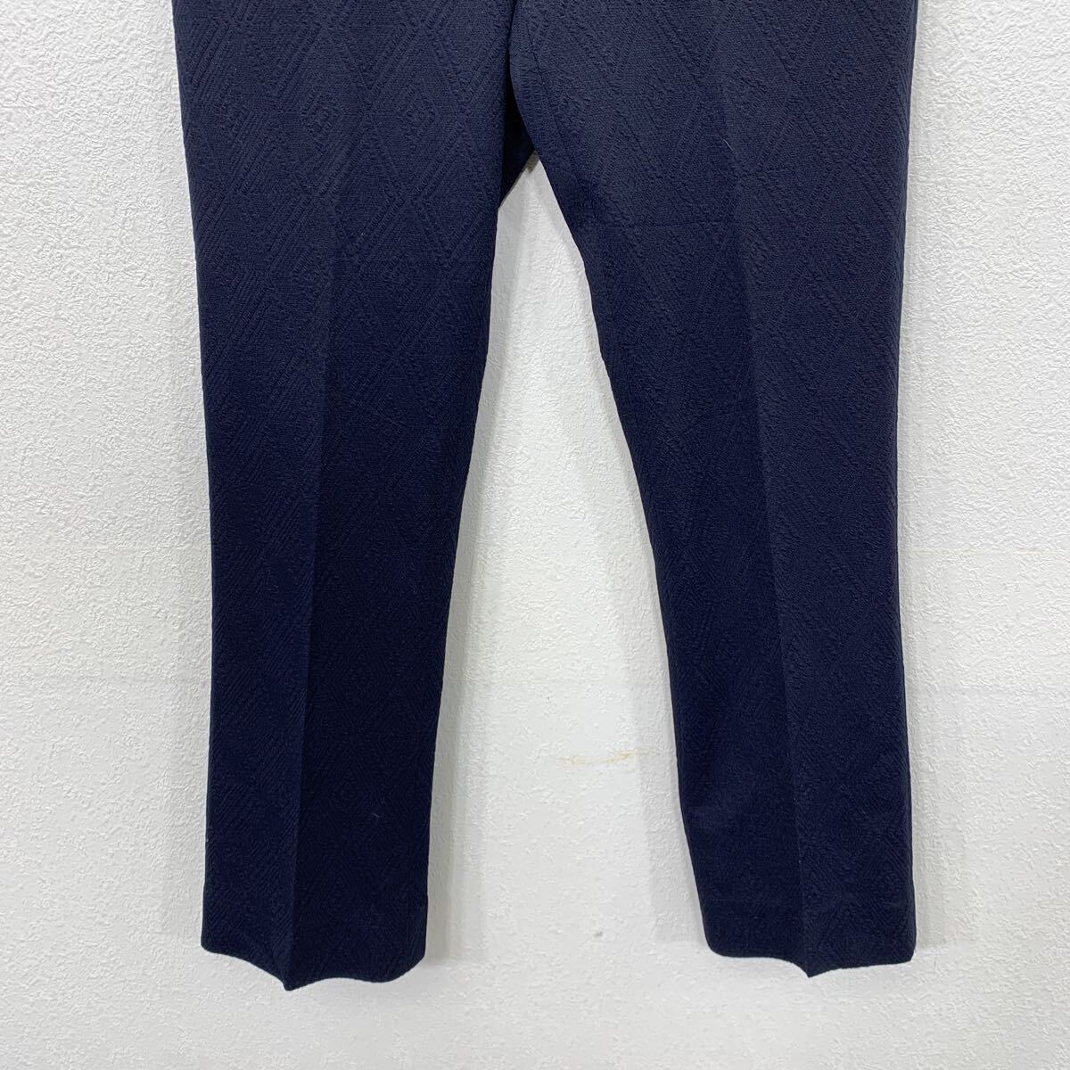 【中古】【古着】 スラックスパンツ W34 ネイビー ジップアップ タロンジップ 70's 70年代〜 総柄 センタープレス カジュアル 古着卸 アメリカ仕入 2508-393