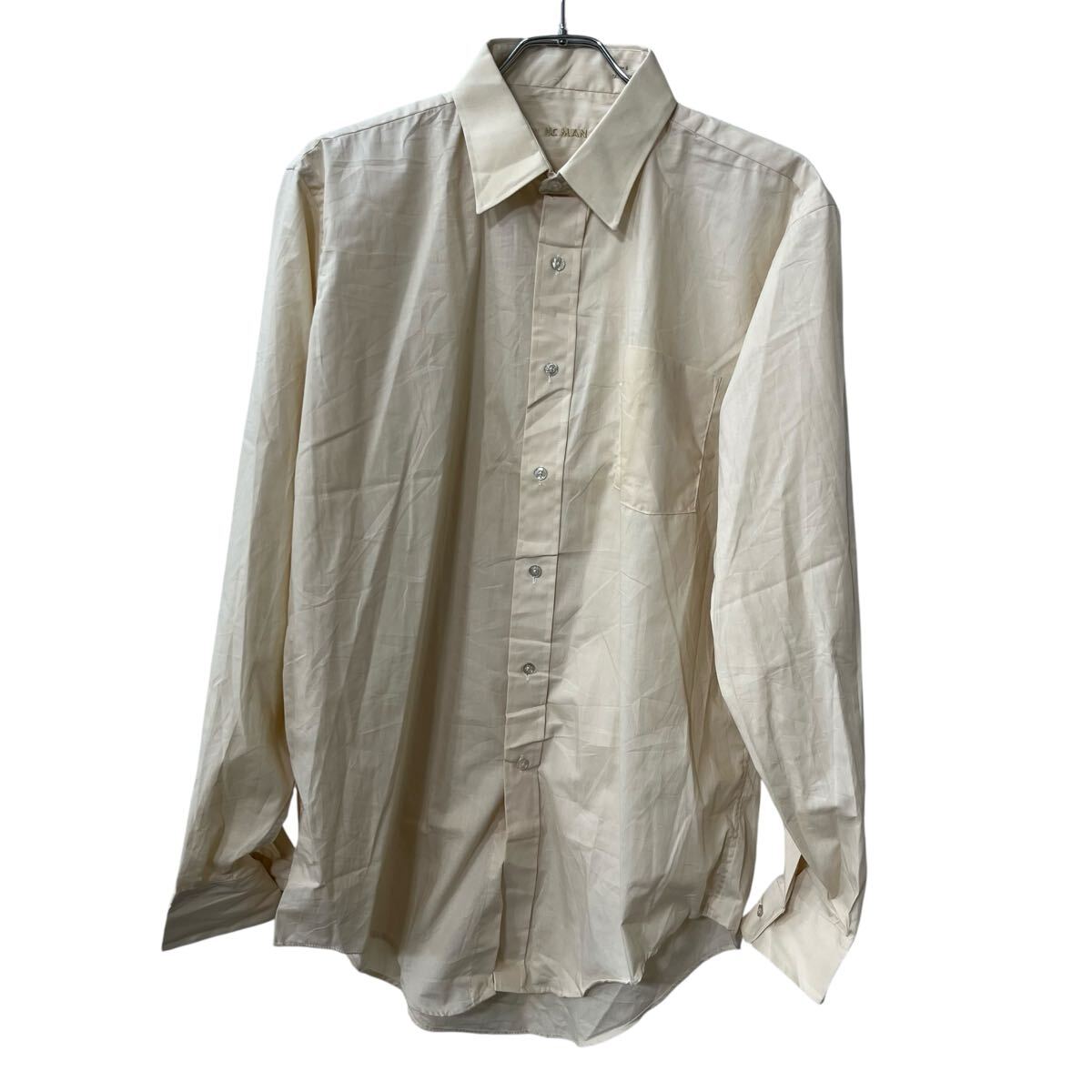 【中古】【古着】 HE MAN 長袖 無地シャツ M〜 アイボリー ヒーマン ポケット トップス 古着卸 アメリカ仕入 a708-5125