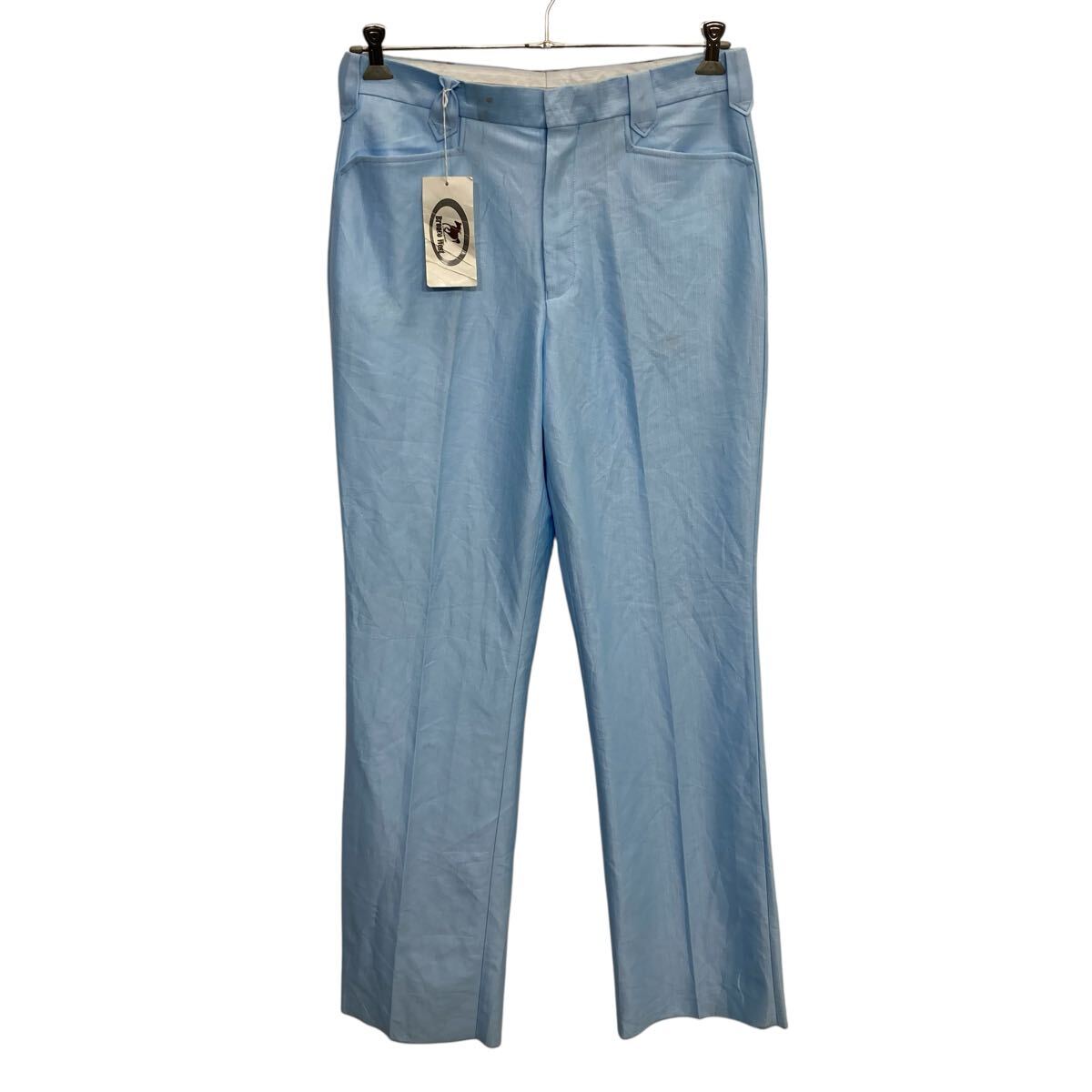 【中古】【古着】 Bronco West スラックス W34 ライトブルー ブランコウェスト ジップアップ タグ付き ..