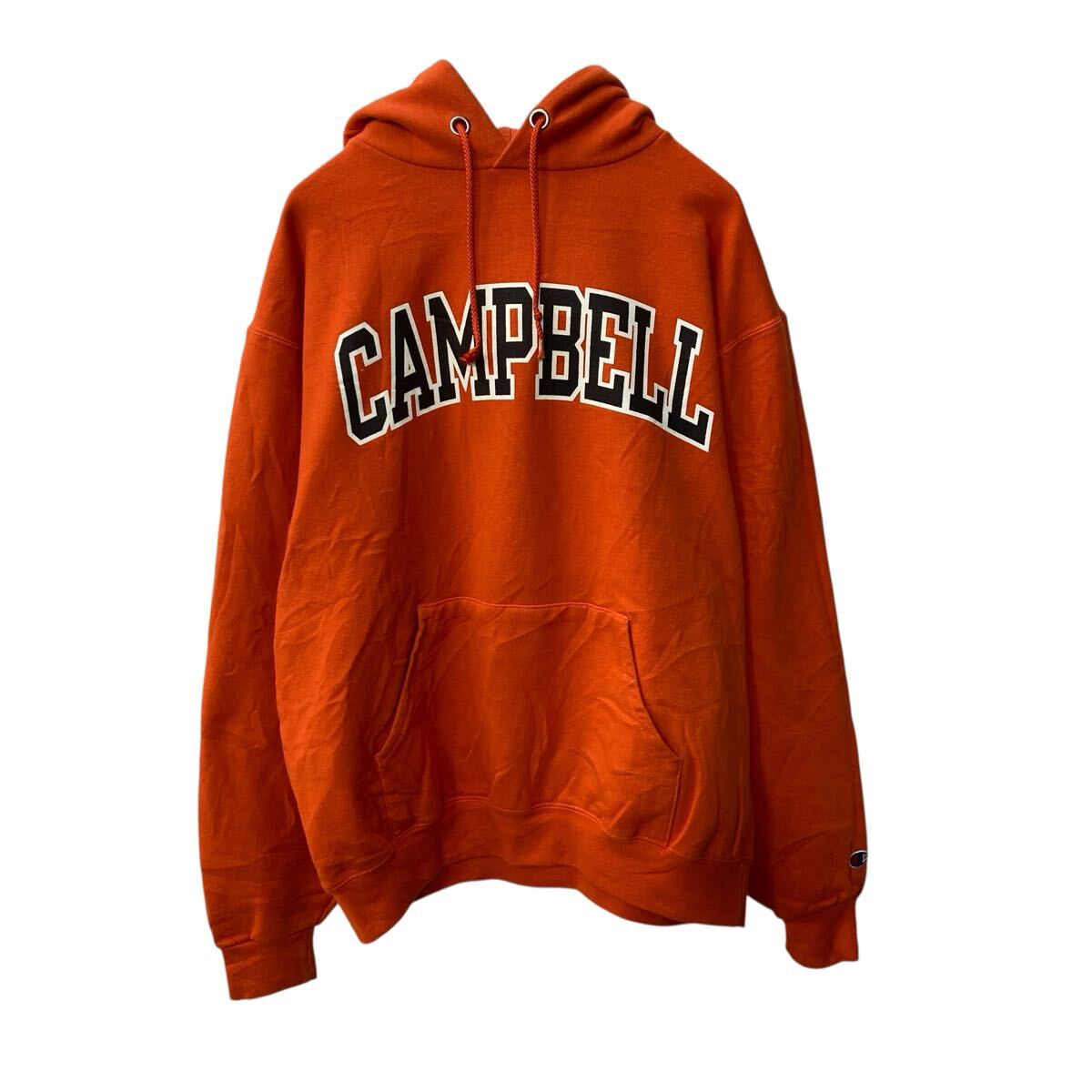 American Casual - 【中古】【古着】 Champion プリントスウェット パーカー M オレンジ チャンピオン プルオーバー 裏起毛 ビッグプリント 古着卸 アメリカ仕入 a708-5540