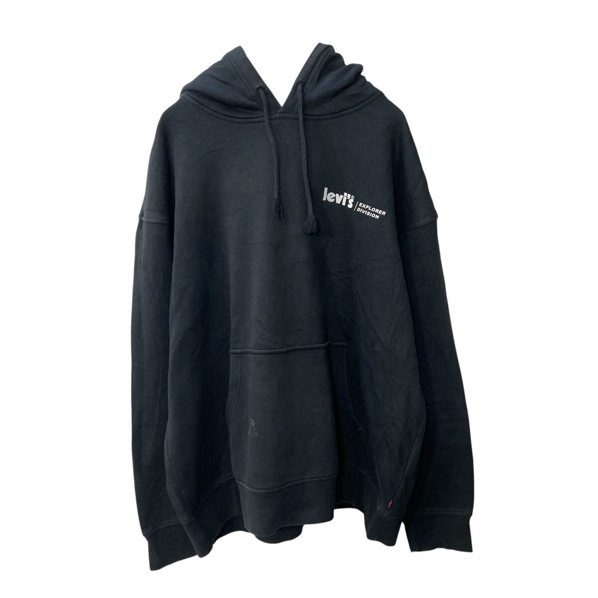 【中古】【古着】 Levi's プリントスウェット パーカー L ブラック リーバイス プルオーバー 裏起毛 バックプリント 古着卸 アメリカ仕入 a708-5543
