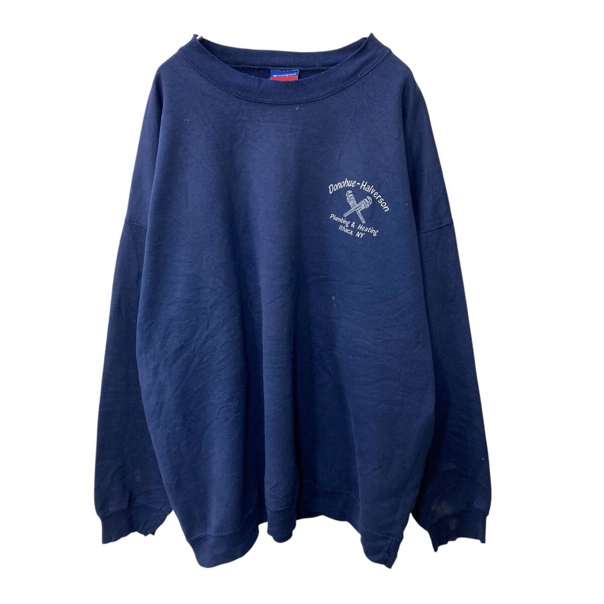 【中古】【古着】 Champion プリントスウェット トレーナー 2XL パープル チャンピオン 裏起毛 ビッグサイズ コットン 古着卸 アメリカ..