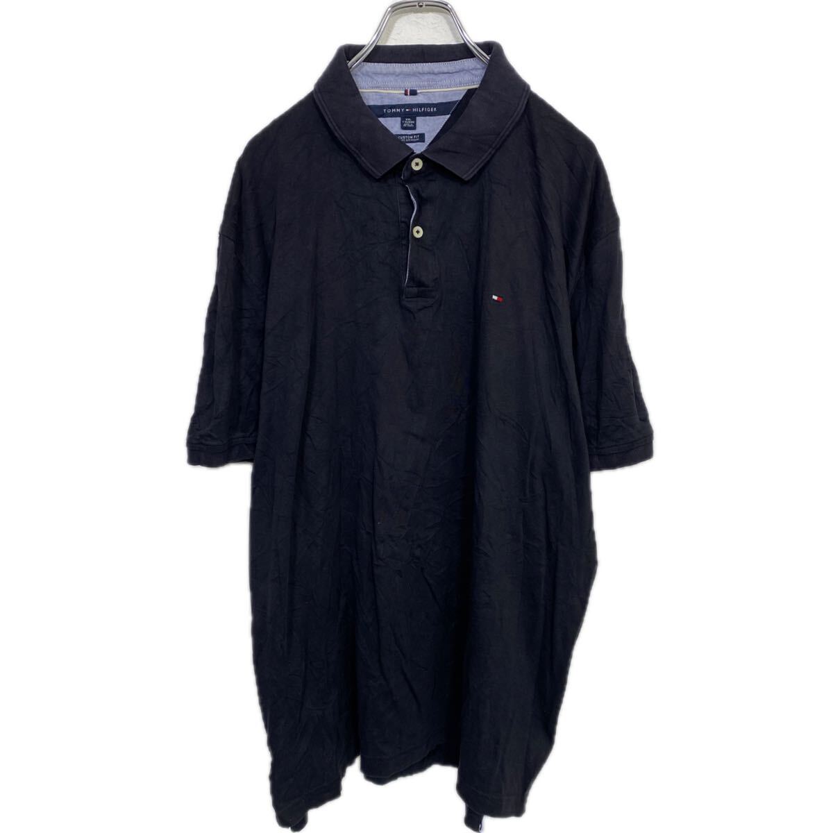 【中古】【古着】 TOMMY HILFIGER 半袖 ロゴ ポロシャツ 2XL ブラック トミーヒルフィガー ワンポイントロゴ 古着卸 アメリカ仕入 a708-5583