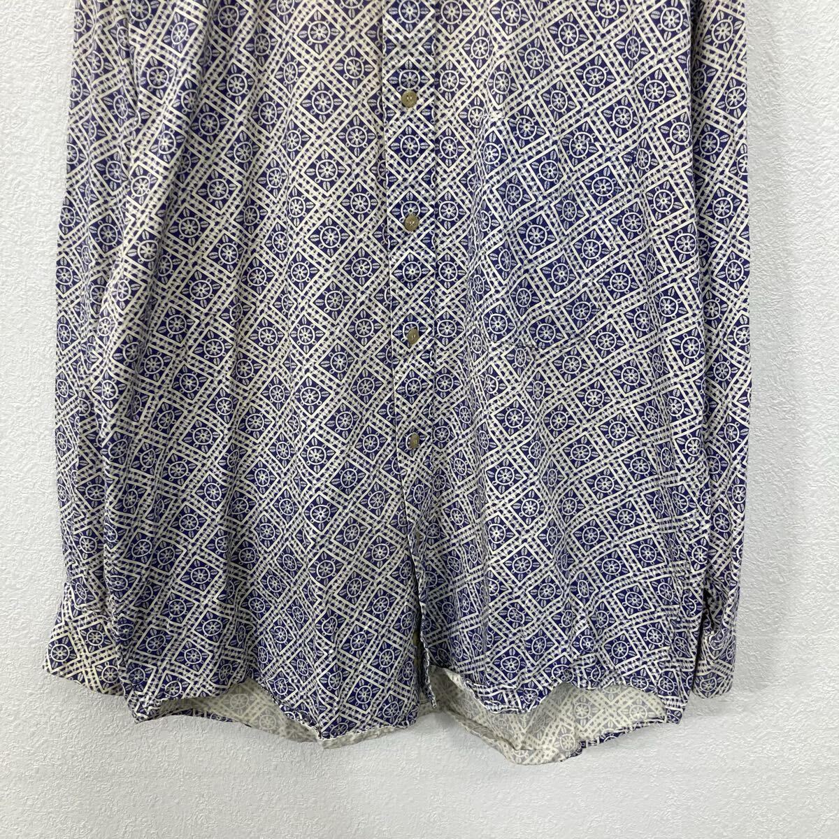 【中古】【古着】 NATURAL ISSUE 長袖 柄シャツ L ブルー ホワイト 古着卸 アメリカ仕入 a708-5635