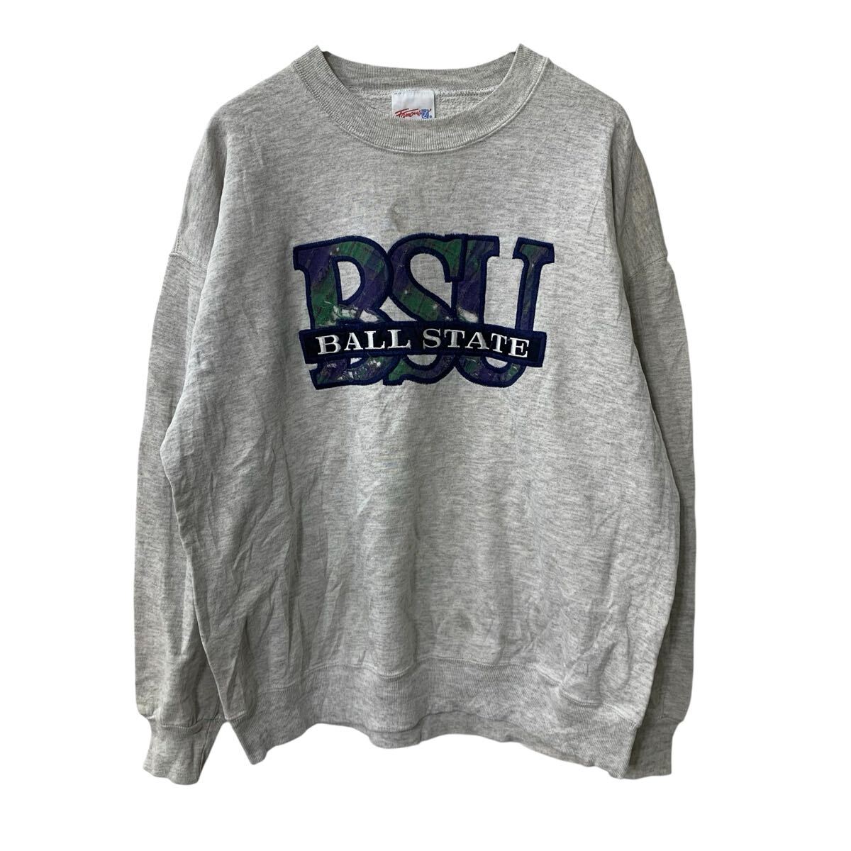 【中古】【古着】 Famous プリントスウェット トレーナー XL グレー フェイマス プルオーバー トップス 古着卸 アメリカ仕入 a708-5781