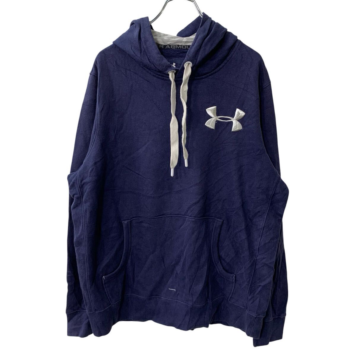 【中古】【古着】 UNDER ARMOUR ロゴスウェット パーカー L ネイビー アンダーアーマー フーディー プルオーバー トップス 古着卸 アメ..