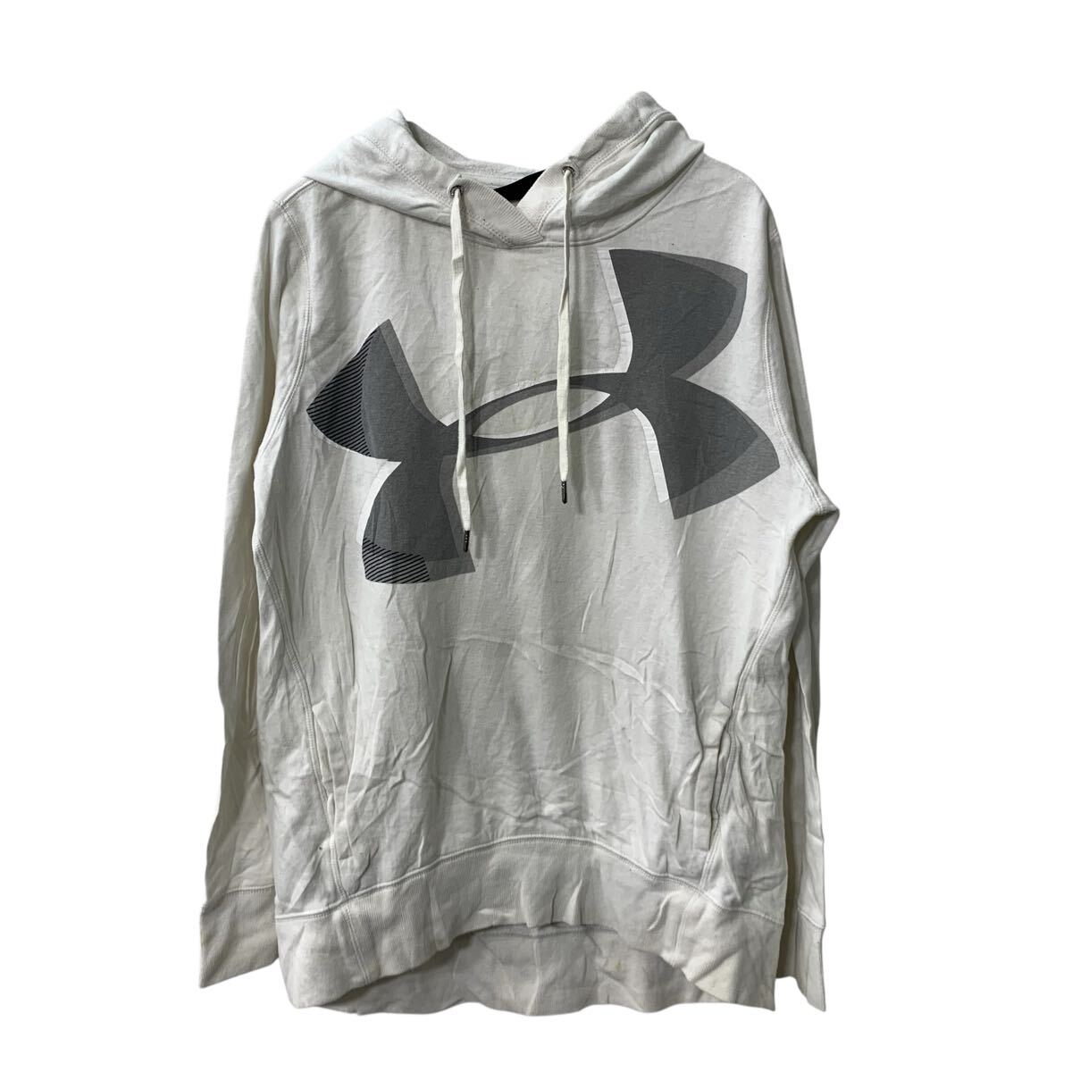 【中古】【古着】 UNDER ARMOUR ロゴスウェット パーカー M ホワイト アンダーアーマー フーディー プルオーバー トップス 古着卸 アメ..
