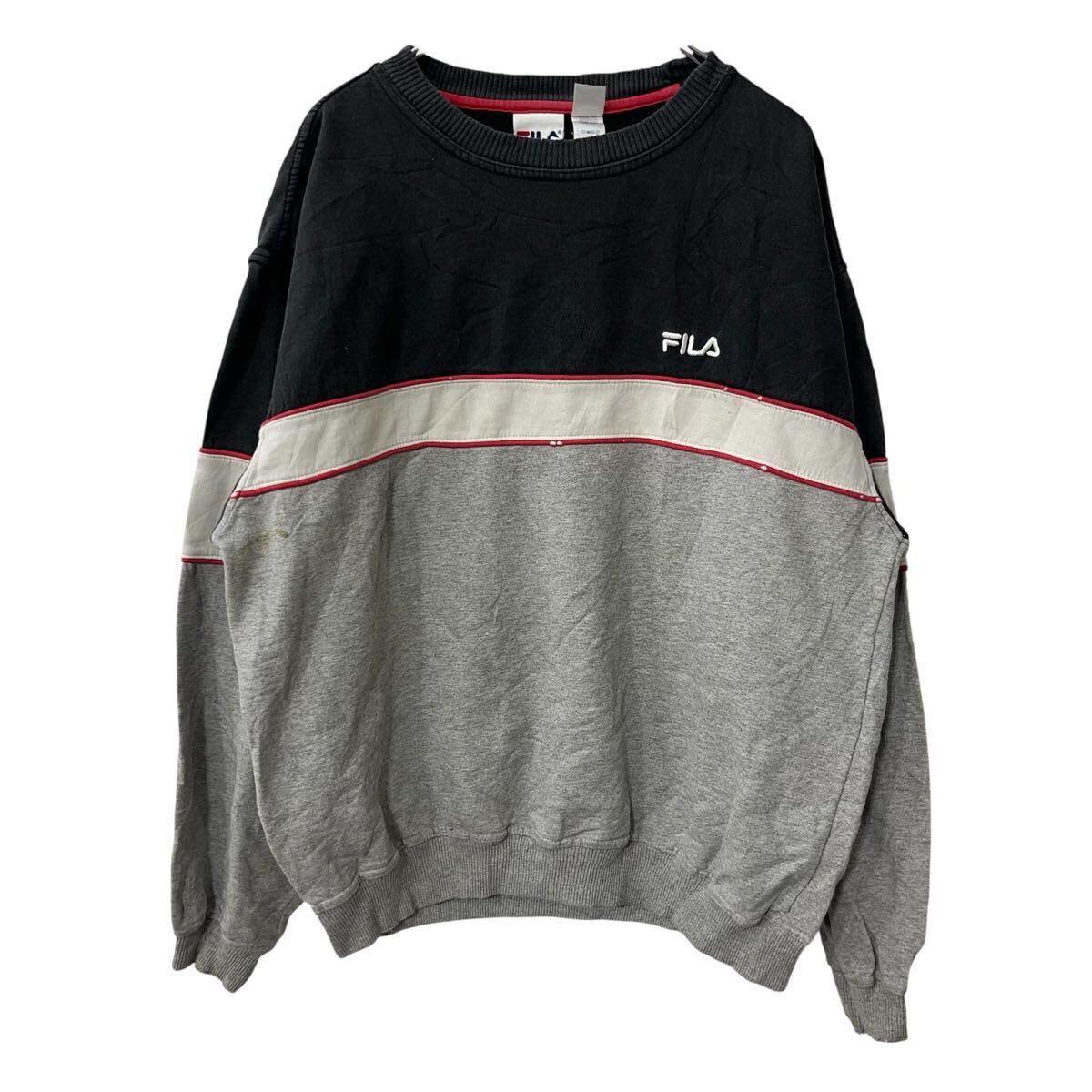 Other - 【中古】【古着】 FILA ロゴスウェット トレーナー L ブラック グレー フィラ クルーネック プルオーバー トップス 古着卸 アメリカ仕入 a708-5876
