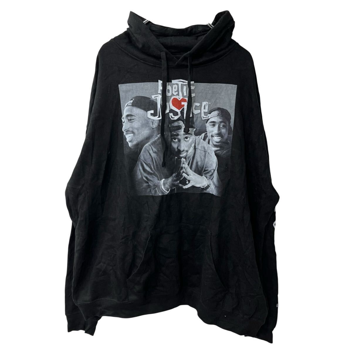 【中古】【古着】 Poetic Justice プリントスウェット パーカー 2XL ブラック ポエティックジャスティス フーディー 古着卸 アメリカ仕..