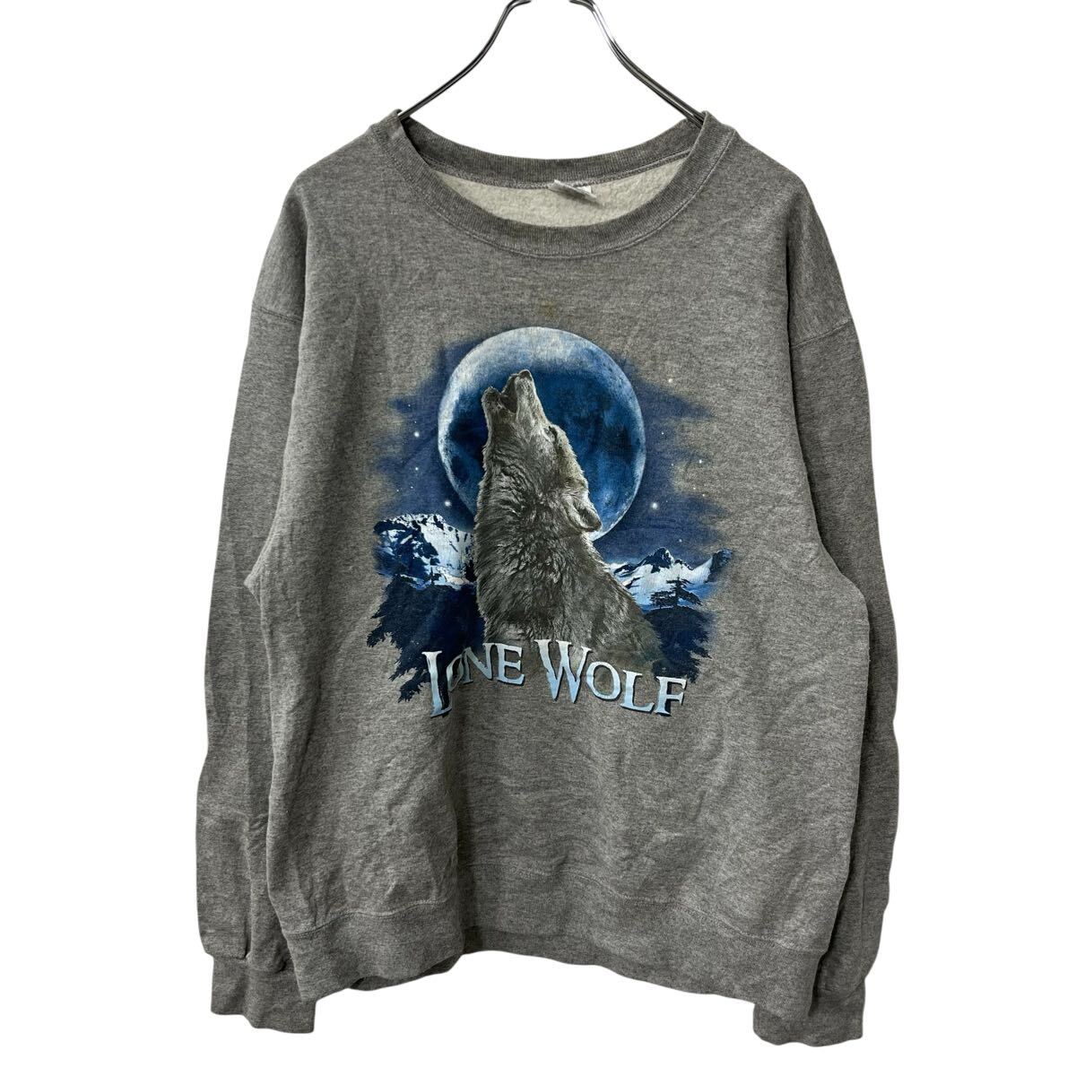 【中古】【古着】 JERZEES プリントスウェット トレーナー M グレー ジャージーズ アニマル ウルフ プルオーバー トップス 古着卸 アメリカ仕入 a708-5984(4)