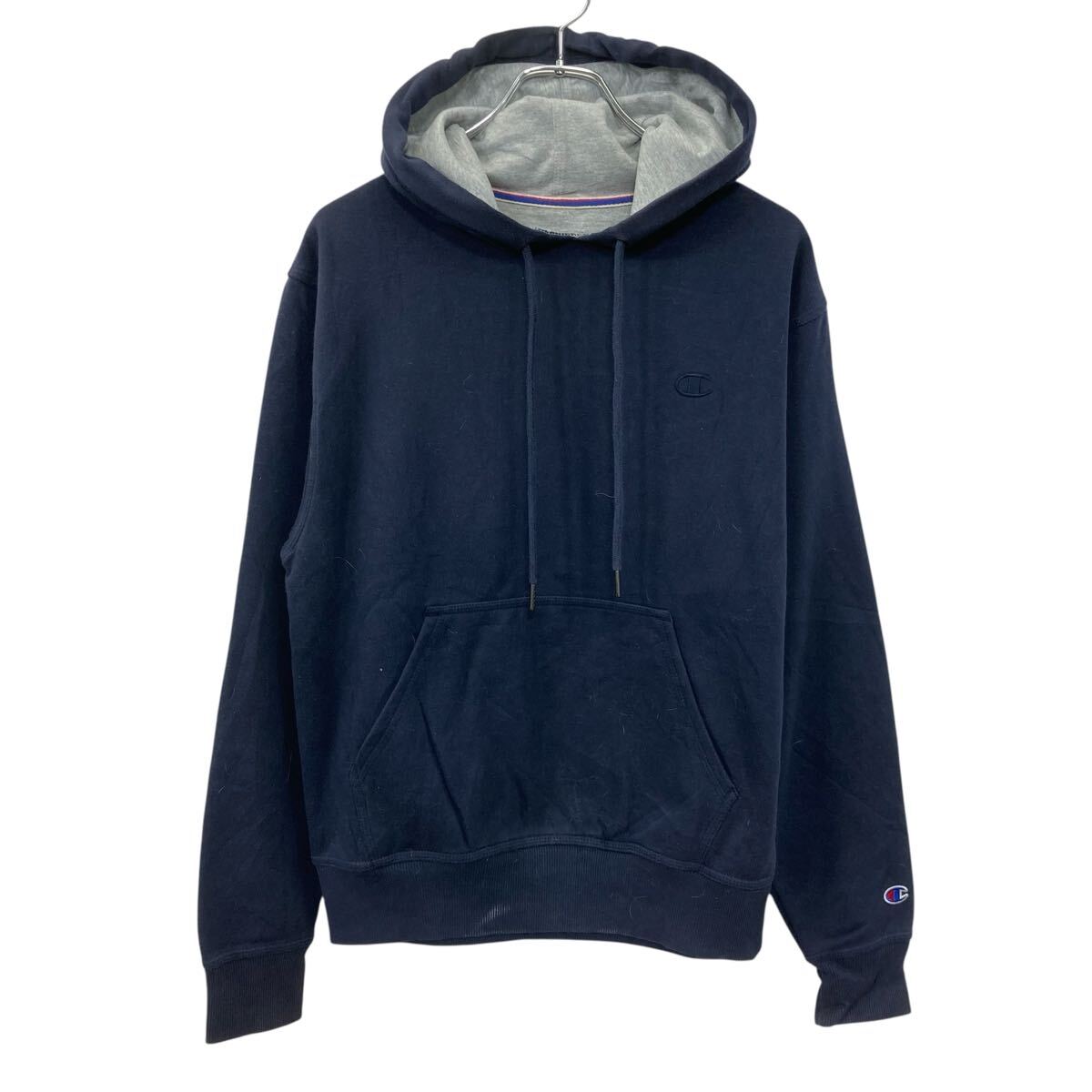 Hawaiian - 【中古】【古着】 Champion 無地 スウェット パーカー S ネイビー チャンピオン 裏起毛 袖ワンポイント刺繍 ワッペン 古着卸 アメリカ仕入 a708-6089
