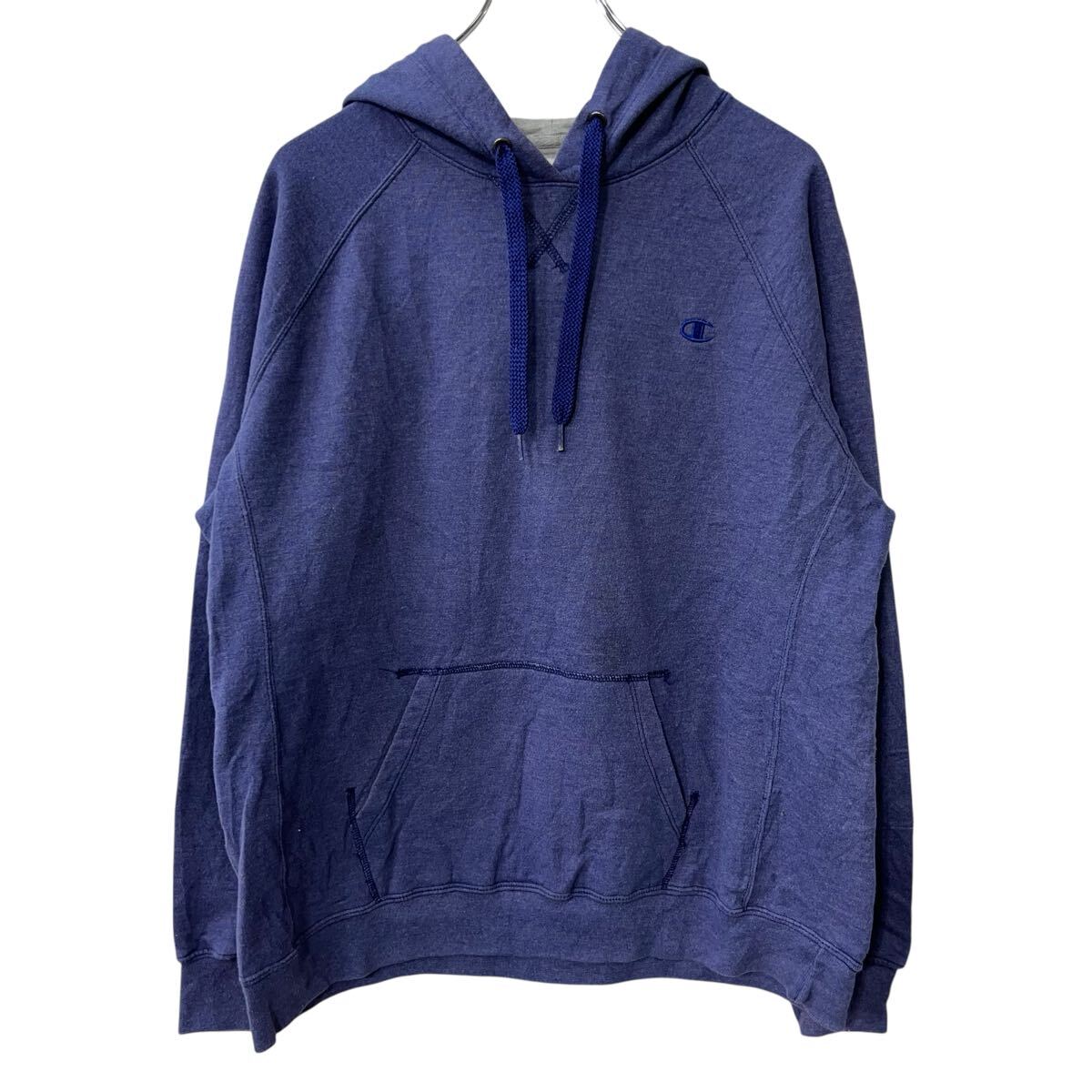 運動外衣 - 【中古】【古着】 Champion ロゴスウェット パーカー XL パープル チャンピオン ワンポイントロゴ フーディー ラグラン 古着卸 アメリカ仕入 a708-6130