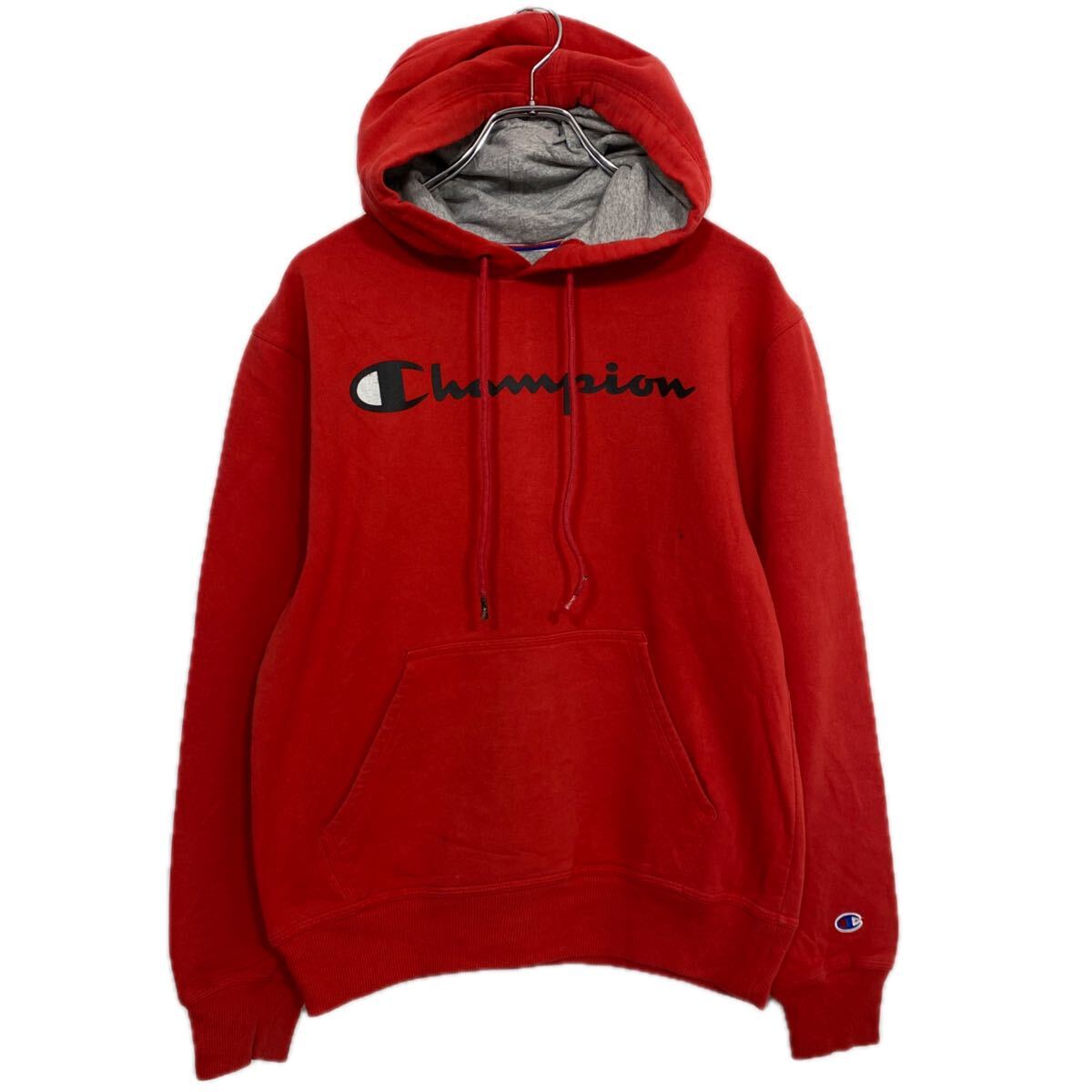 【中古】【古着】 Champion プリントスウェット パーカー S レッド チャンピオン 裏起毛 プルオーバー 古着卸 アメリカ仕入 a708-6156