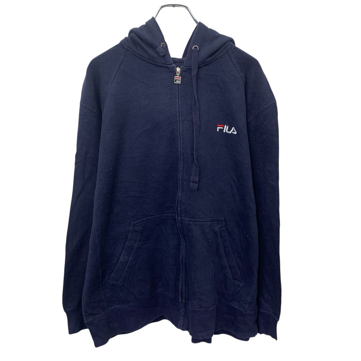 Trainer - 【中古】【古着】 FILA ロゴスウェット パーカー XL ネイビー フィラ ジップアップ ビッグサイズ スポーティー ポケット 古着卸 アメリカ仕入 a708-6179