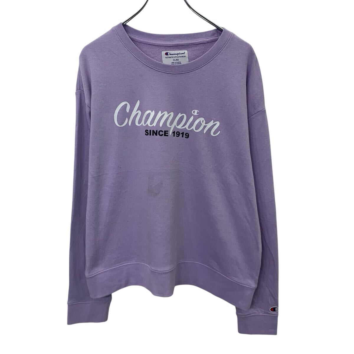 【中古】【古着】 Champion プリントスウェット トレーナー XL パープル系 チャンピオン プルオーバー スポーティー 古着卸 アメリカ仕入 a708-6207(4)