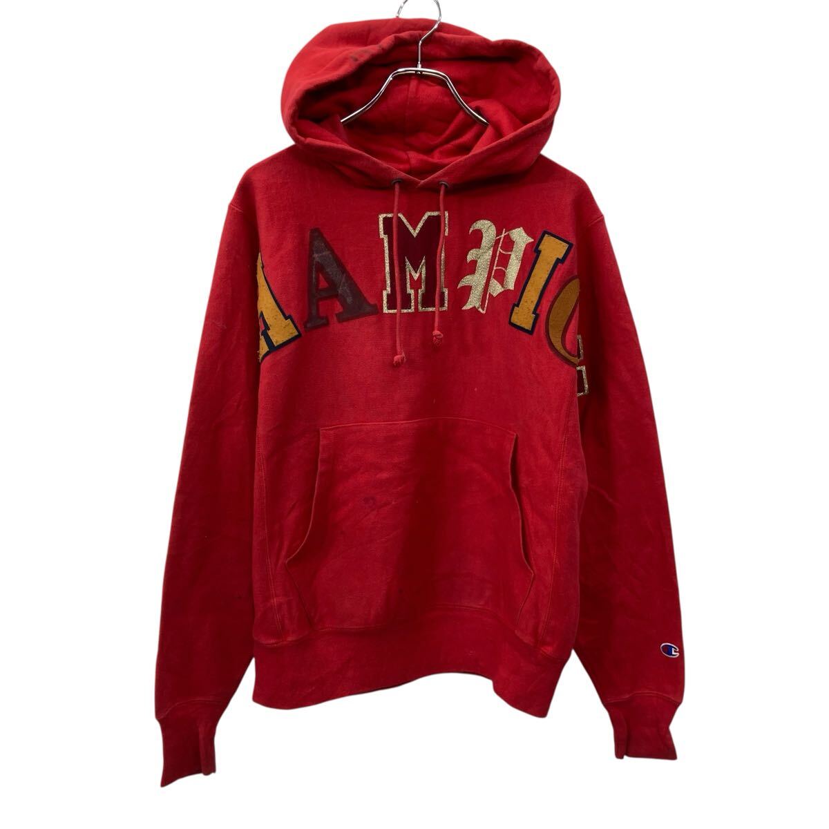 【中古】【古着】 Champion ロゴ スウェット パーカー S レッド チャンピオン チャンピオン ビッグロゴ ワッペン プリント 古着卸 アメリカ仕入 a709-5015