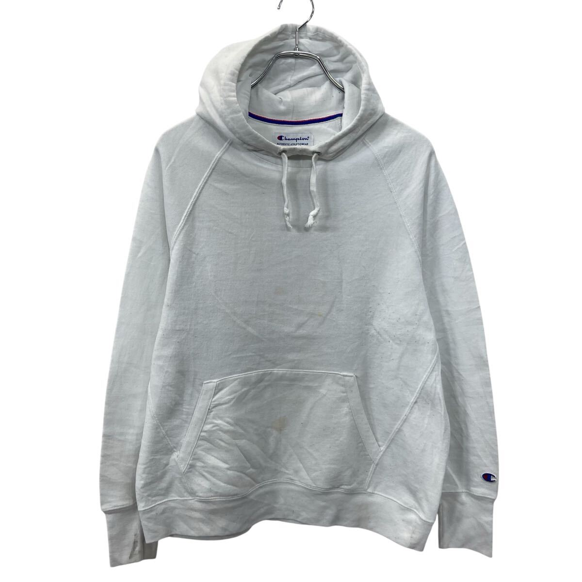 Rakuten - 【中古】【古着】 Champion 無地 スウェット パーカー L ホワイト チャンピオン裏起毛 袖ワンポイントロゴワッペン 古着卸 アメリカ仕入 a709-5074