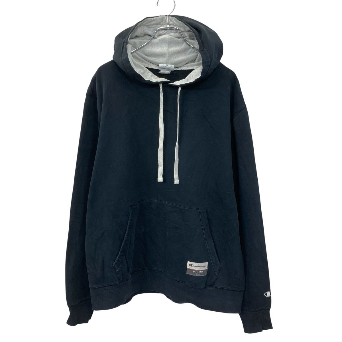【中古】【古着】 Champion 無地 スウェット パーカー XL ブラック チャンピオン 裏起毛 袖ワンポイントワッペン 古着卸 アメリカ仕入 ..